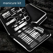  11-26 Pcs Manicure Set Stainless Steel Nail Clippers Cuticle Nipper Pedicure Care Tool Dead Skin Scissor Cleaning Grooming Kit 