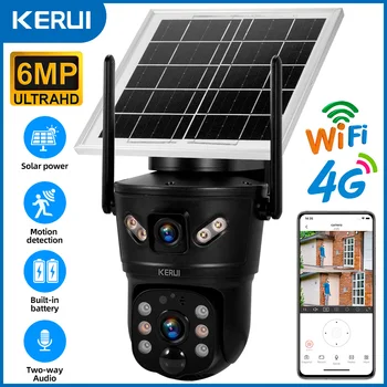 KERUI Esterna Impermeabile 6MP 4G SIM WIFI Telecamera Solare Doppia Lente Della Macchina Fotografica Pannello Solare di Sicurezza Domestica CCTV Video Sorveglianza V380pro
