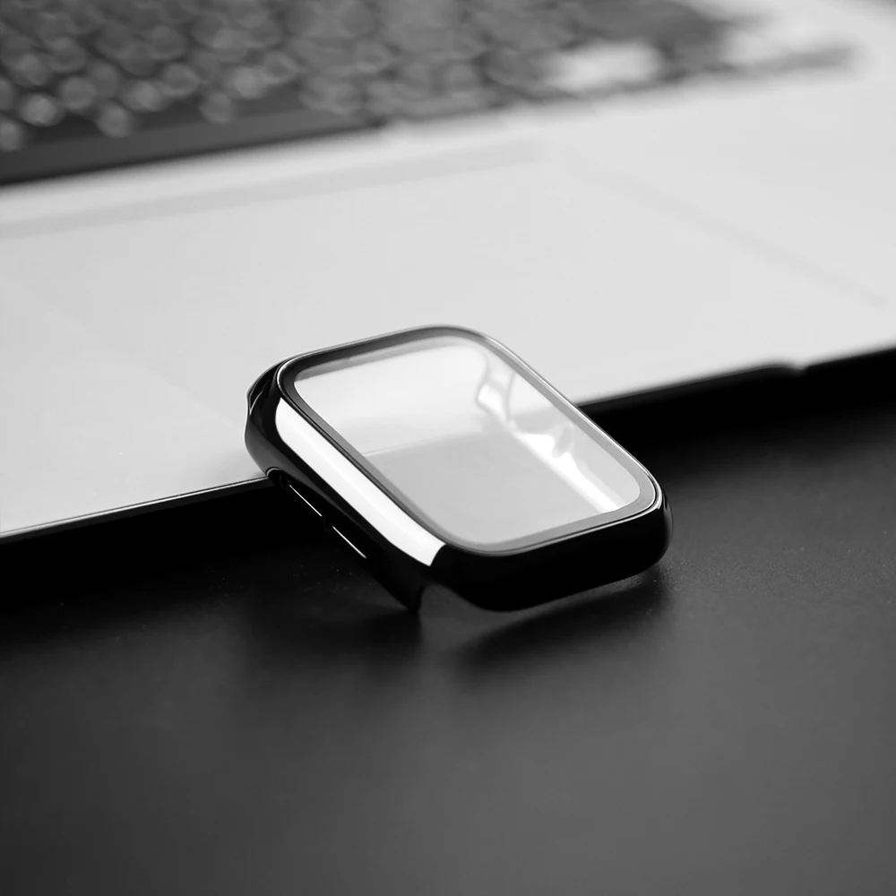 360 Full Cover for Apple Watch 45mm 41mm 44mm 40mm 42mm 38mm, Plating Case Glass Screen Protector for iwatch SE 7 6 5 4 3 2 1