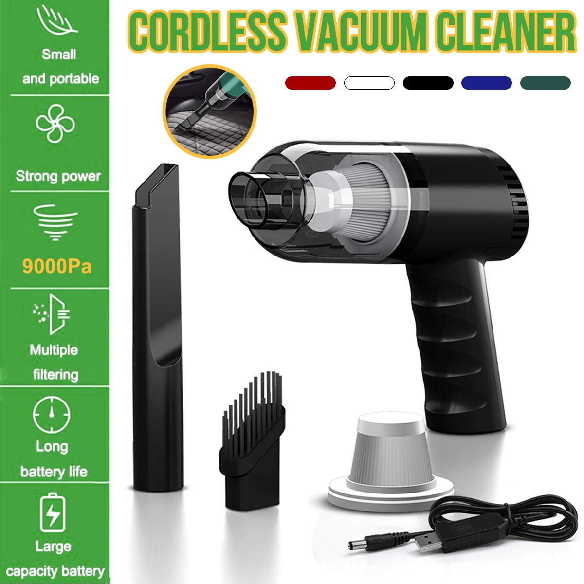 

120W 9000PA USB Cordless Hand Held Vacuum Cleaner Mini Portable Car Auto Home Duster