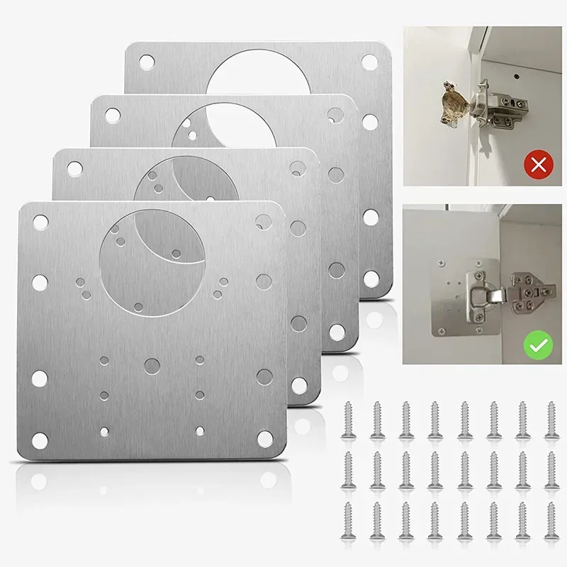 12 cabinet hinge repair plates, stainless steel cabinet door hinge repair bracket kit, with fixing screws