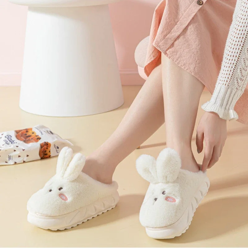 2022 Cute Plush Animal Slippers Women Lovely Bunny Rabbit Slides