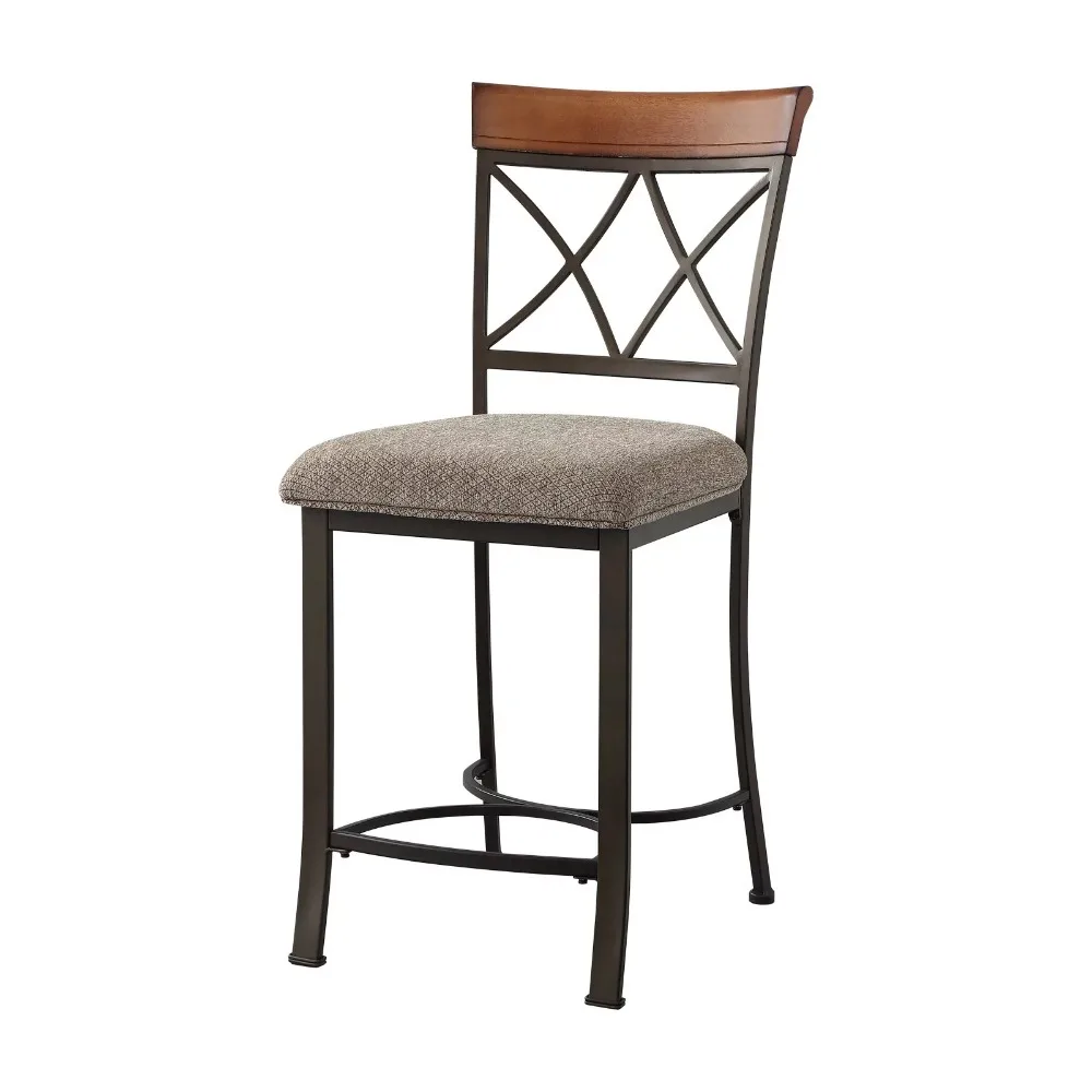 

24.5" Counter Stool, Brushed Faux Medium Cherry Wood with "Matte Pewter and Bronze" Metal