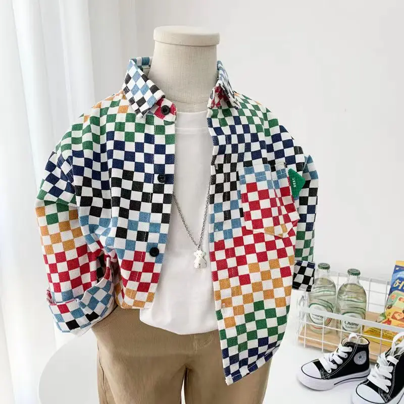Kids Boys Spring Korean Casual Shirt Fashionable Mosaic