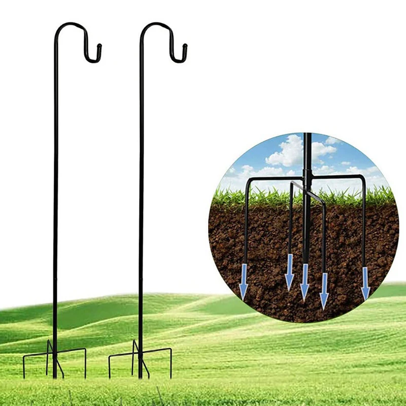Garden Outdoor Single Hook With Base Single Hook For Plant Baskets Adjustable Shepherds Metal Hanger