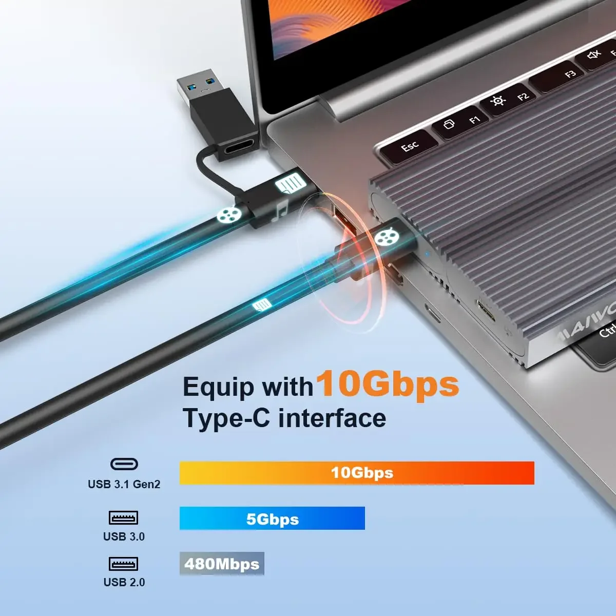 MAIWO Dual Bay 10Gbps M.2 NVMe SSD Enclosure USB3.2 Gen2 Type C 10Gbps PCIe Aluminum M2 SSD Case box With Built-in Cooling Vest