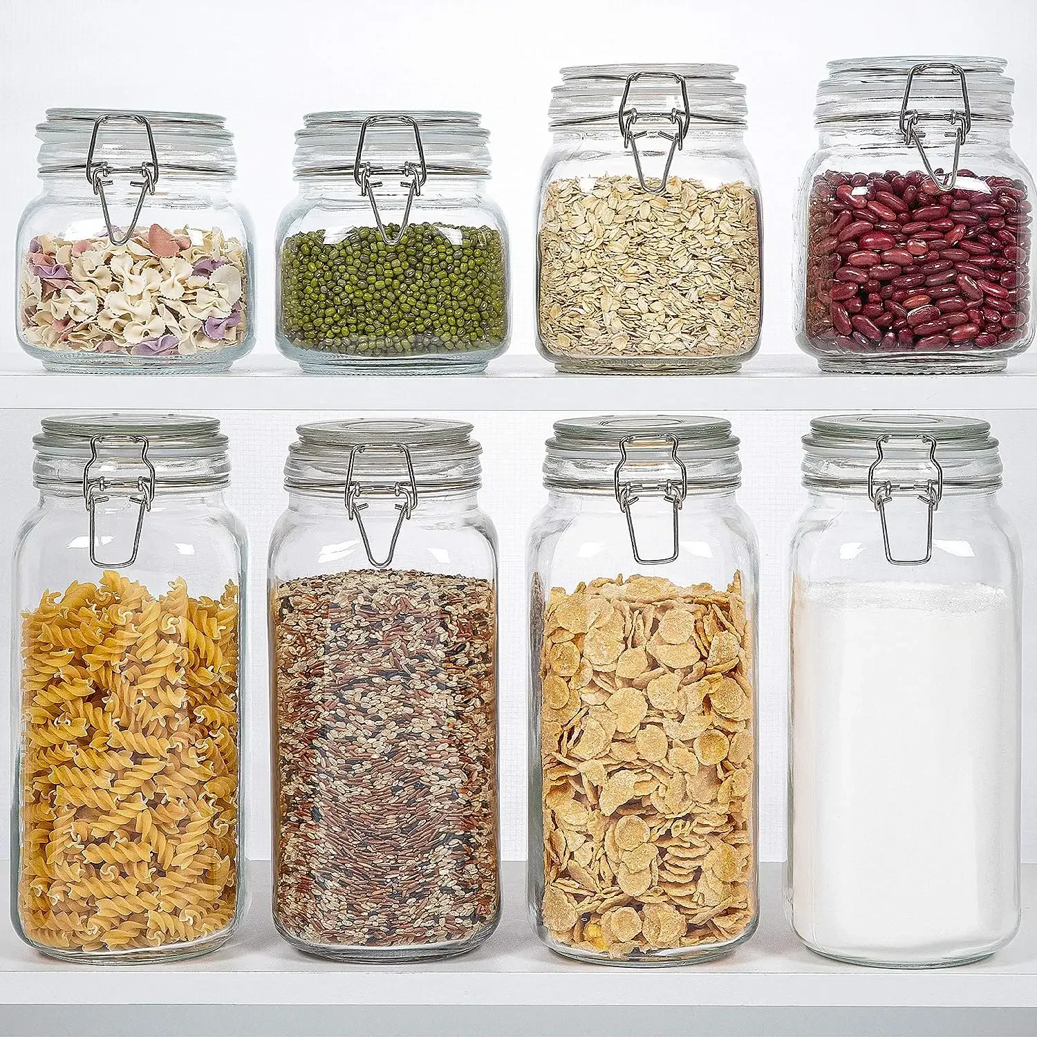 Food Storage Jars Glass Jars with Airtight Clamp Lids Wide Mouth Mason Jars Kitchen Canisters Glass Sealed Jar for Flour Cereal 5