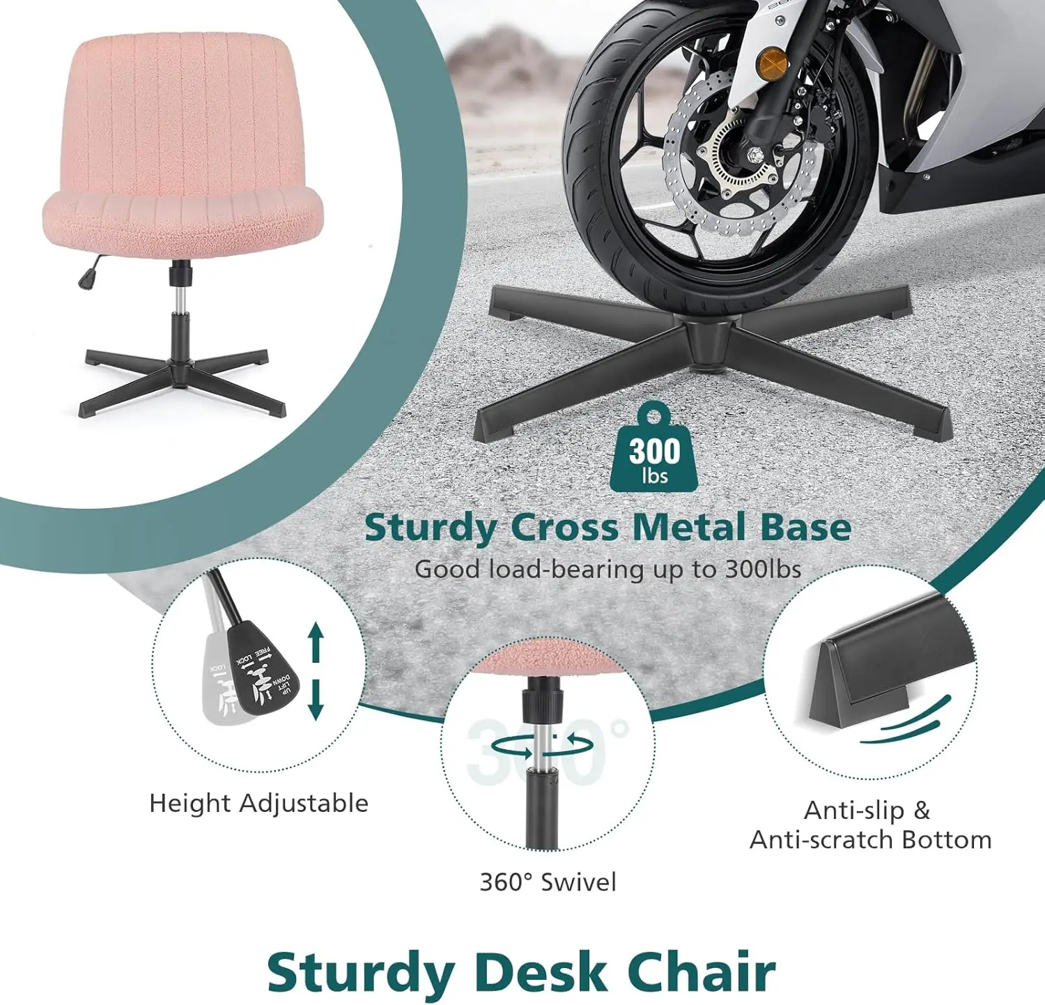 Criss Cross Chairs Legged Armless No Wheels Wide Seat Height Adjustable Swivel Rolling Padded Furry Cute Home Office Desk Seatin