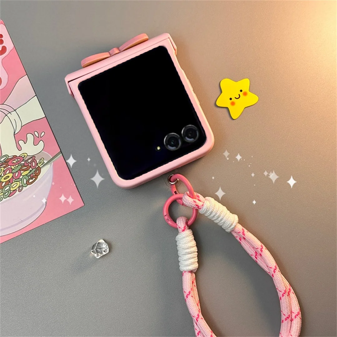 Solid Color Cute Pink Bow Korean Leather Rope Phone Case - Shockproof Back Cover