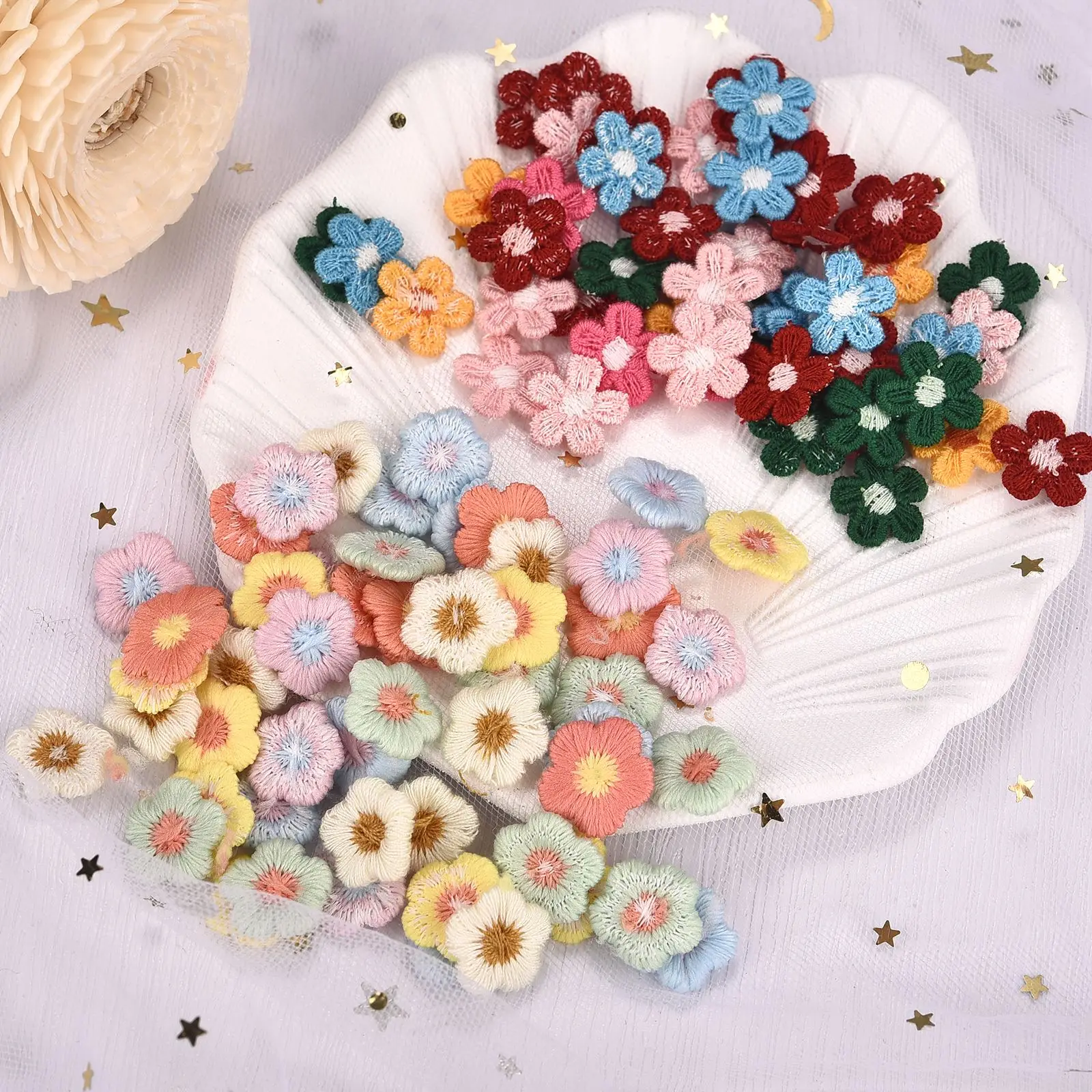 Mixed Colors Flower Appliqued Lace 50Pcs For DIY Crafts Sewing Accessories Wedding Supplies Home Decoration