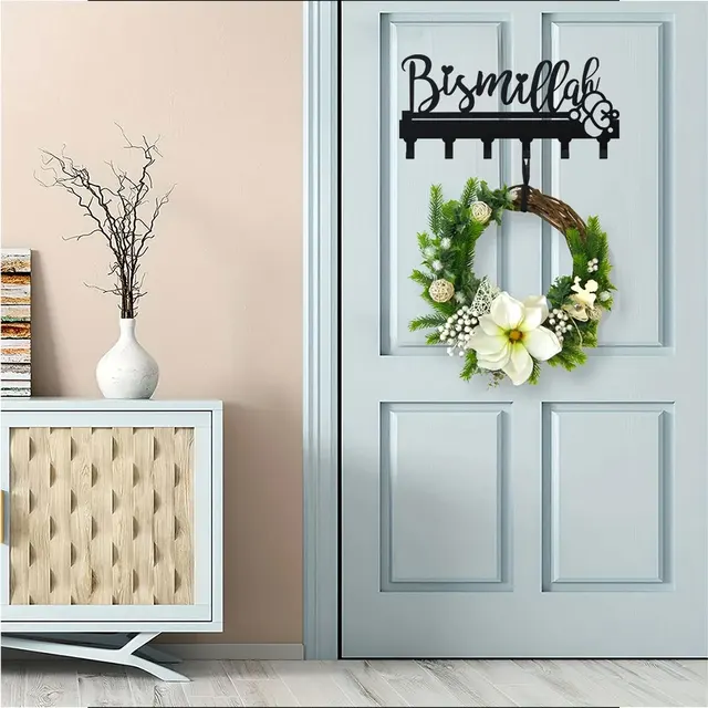 Porte-clés en métal Bismillah, porte-clés mural décoratif noir, support organisateur de crochets pour clés pour décoration murale d'entrée 1 pièce 3