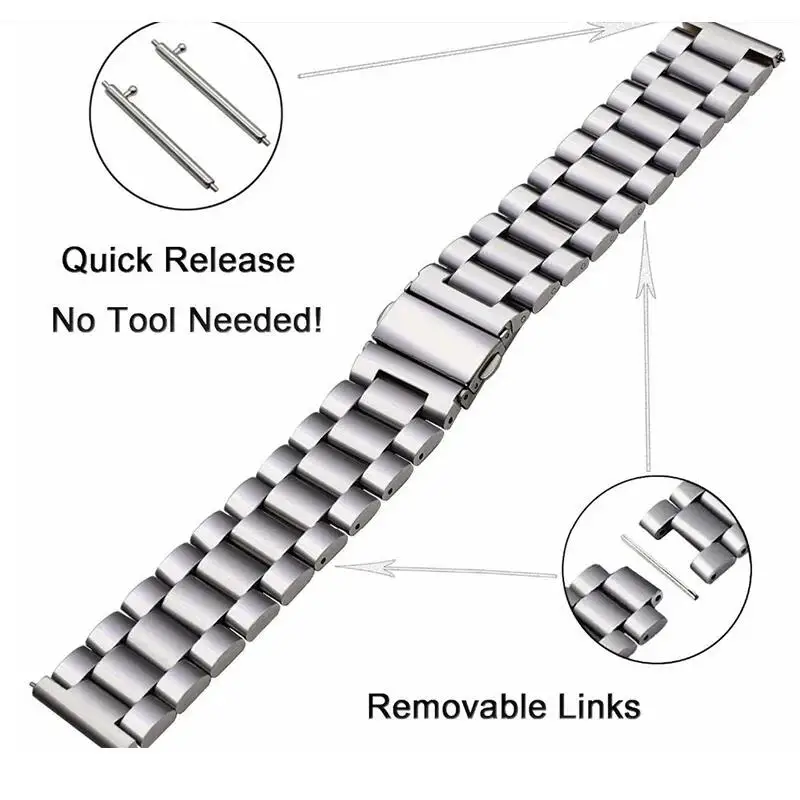 Premium 22mm Stainless Steel Watchband Strap - Silver Elegance Collection