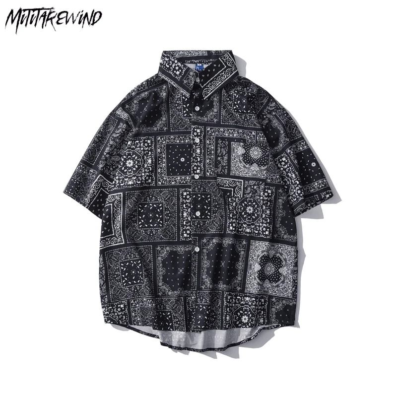 

High Street Retro West Coast Cashew Flower Shirts Men Japanese Fashion Summer Vintage Loose Couple Casual Shortsleeve Shirt 2023