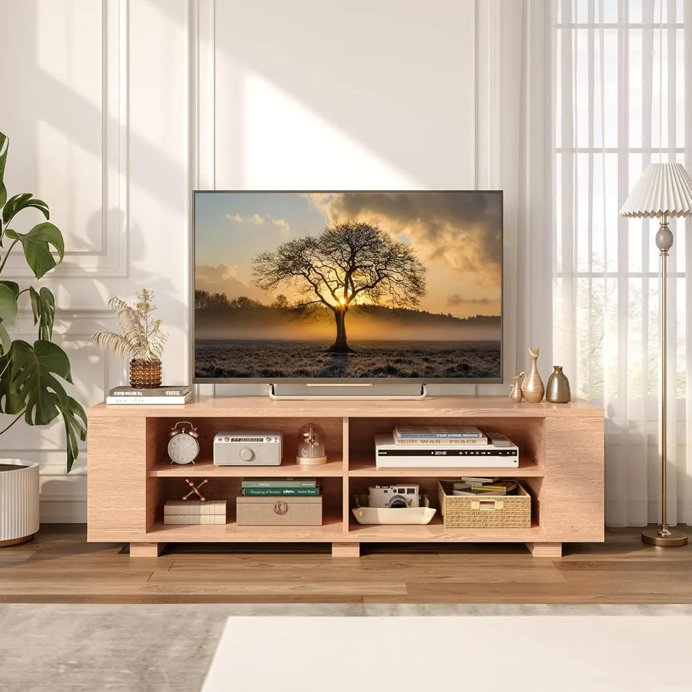 Wood TV Stand for TVs up to 65 Inch Flat Screen, Modern Entertainment Center with 8 Open Shelves, Farmhouse TV Storage Cabinet 4