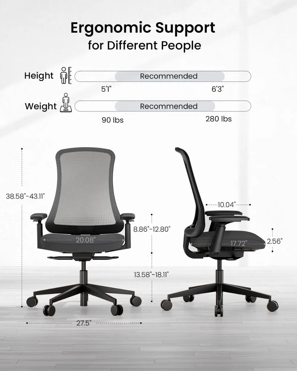 Ergonomic Office Chair with Adjustable Seat, Breathable Mesh Back & 125° Recline - Black