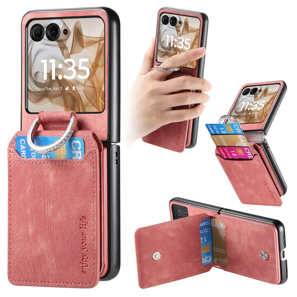 Luxury Leather Wallet Phone Case with Card Holder and Diamond Ring Design - Shockproof Protection