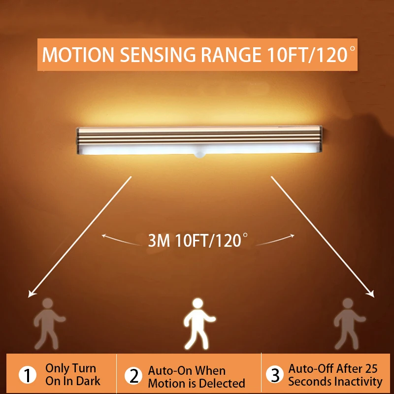 LED Under Cabinet Night Light With 6/10 LEDs PIR Motion Sensor Wireless Lamp for Closet Cupboard Wardrobe Bedroom Stairs Kitchen