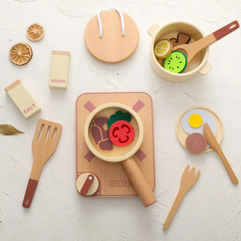 

Wooden Kids Kitchen Cooking Toy Simulation Cutting Fruit Kitchen Play House Ice Cream Machine Coffee Baby Early Educational Toys