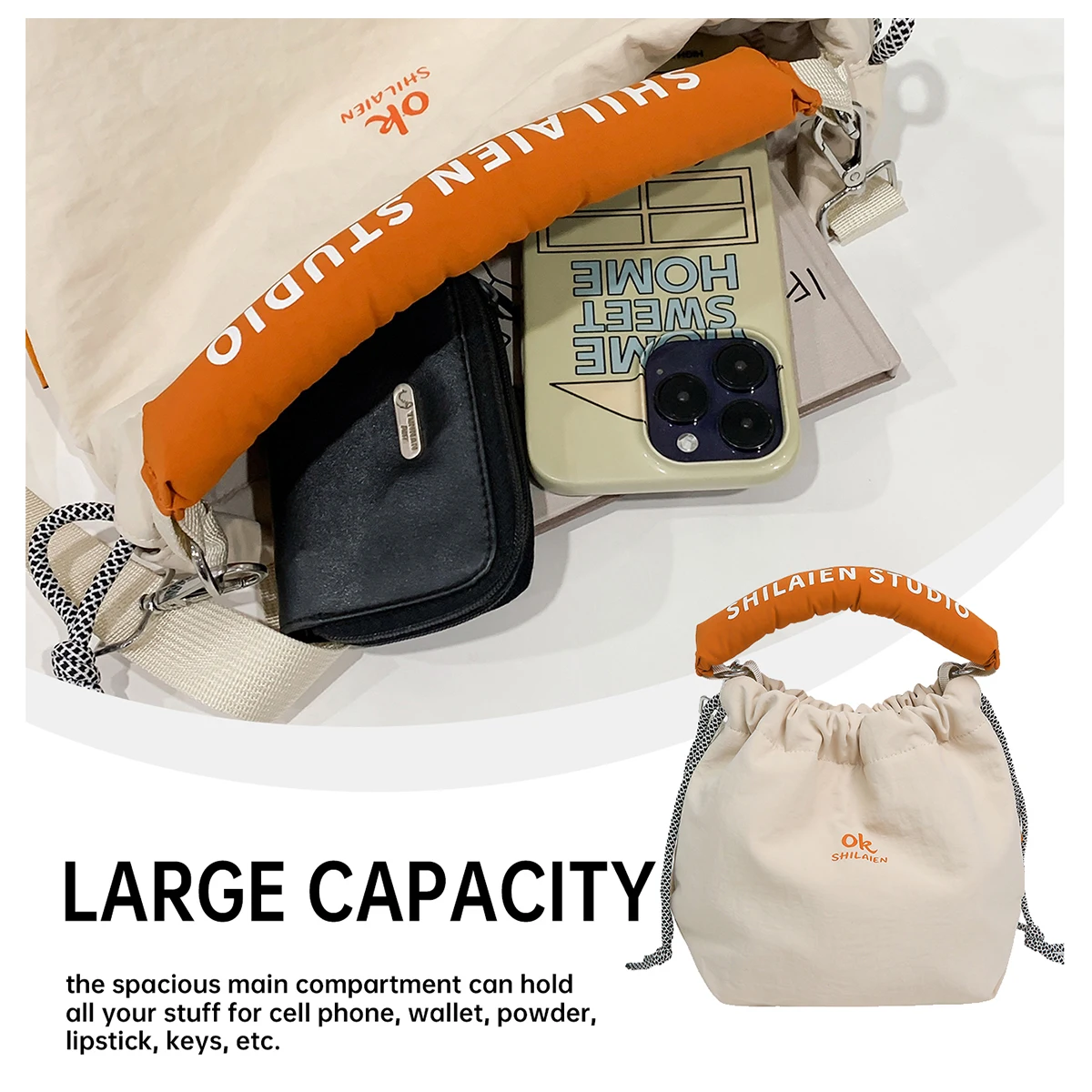 Outdoor Sports Small Crossbody Bag Drawstring Pouch Mobile Phone Small Bag Unisex Lightweight Commuting Crossbody Bag Versatile Shoulder Bag for Shopping and Outings