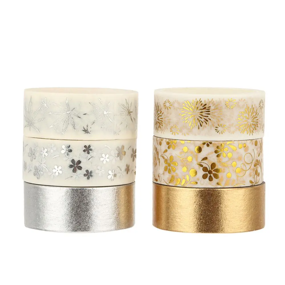6Rolls/Set Flower Plant Washi Tape Decorative Adhesive Tape Gold Foil Masking Tape Sticker Scrapbooking New DIY Diary Gifts 4
