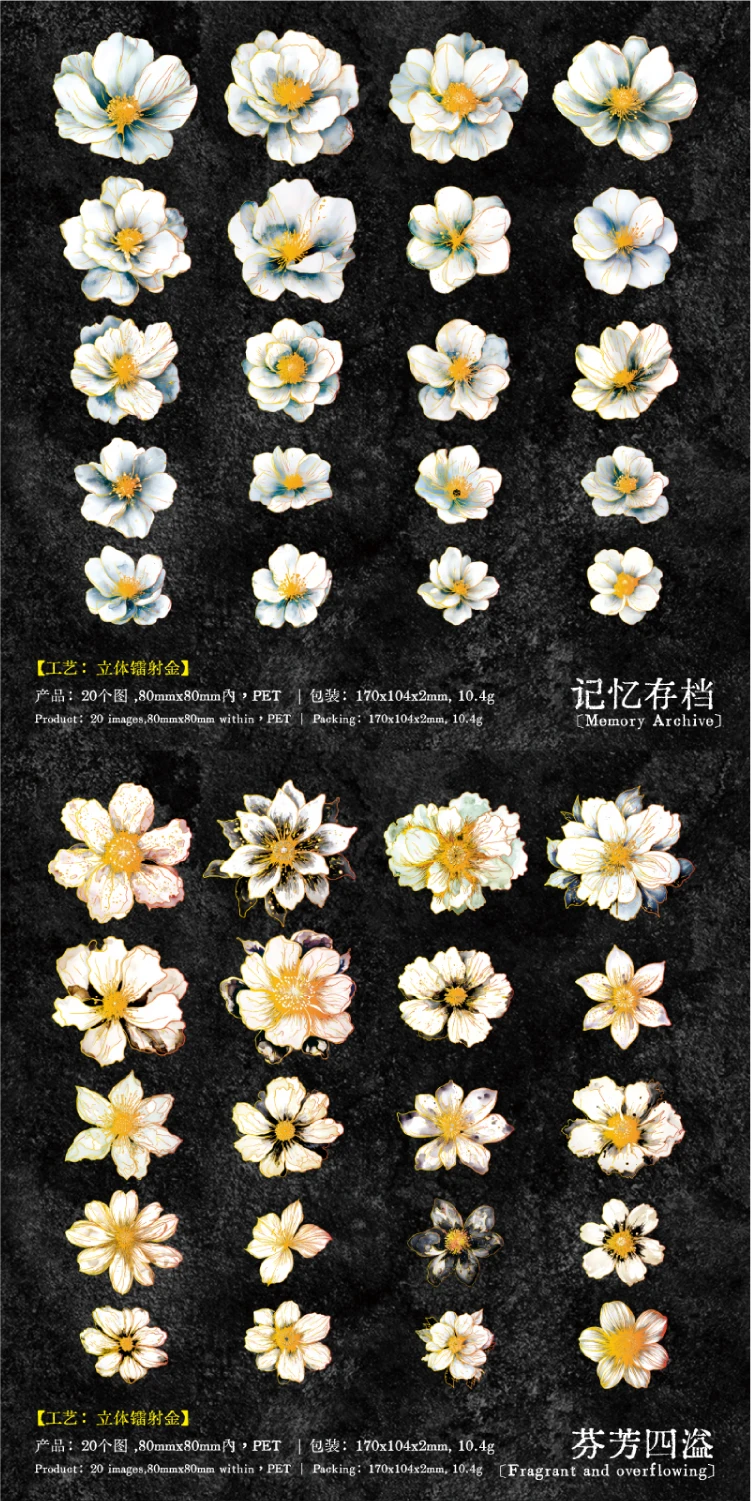 Journal GO 20 Stück Vintage Vergoldung Blume dekorative Aufkleber für Scrapbooking Collage Junk Journaling Karte Planer DIY Aufkleber – Detail 14