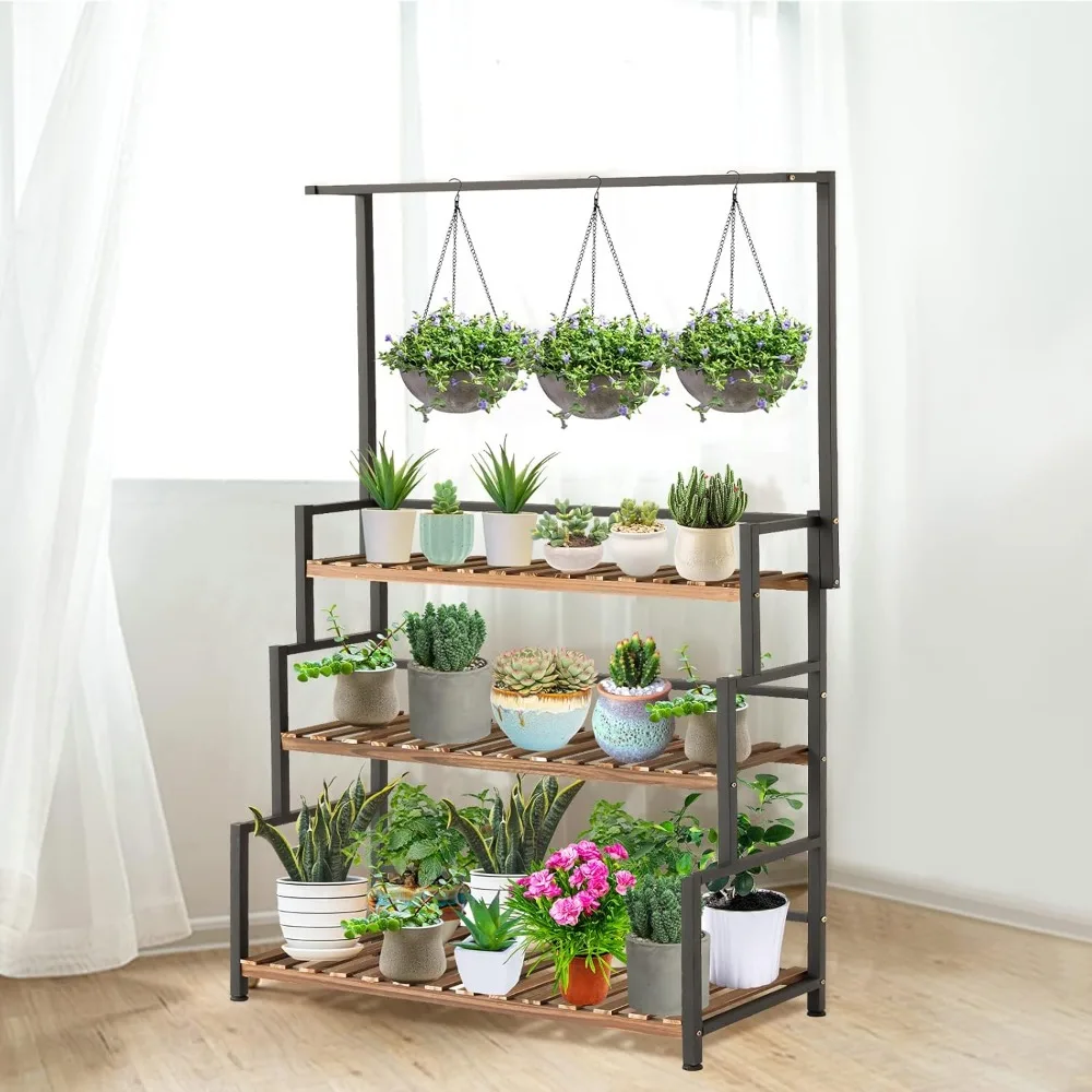 

Hanging Plant Shelves Indoor 3-Tier Stand With Bar Shelf Flower Pot Organizer Outdoor Shelf for Multiple Plants Flowers Display