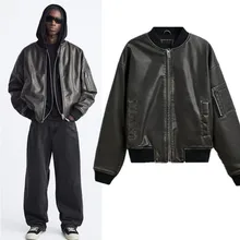  Za2023 Autumn Foreign Trade Men's Original Single Washed Effect Imitation Leather Bomber&nbsp;jacket Outerwear 342732 832 