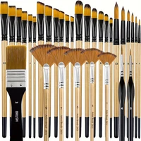 32pcs Paint Brush Set, Artist Series, Nylon Bristles with Round, Filbert, Flat, Fan, Angle, Detail Brush, Suitable for Painting 1