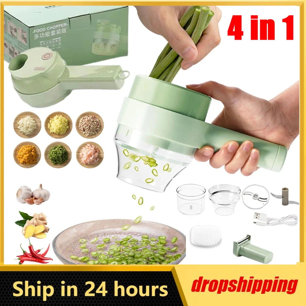 4 In1 Multifunctional Electric Vegetable Cutter Slicer Set Garlic