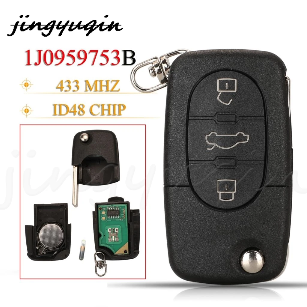 

Jingyuqin 1J0959753B 3BTN Flip Remote Key Fob 433MHZ ID48 Chip For For Volkswagen VW Bora Passat Seat Skoda Car Accessories