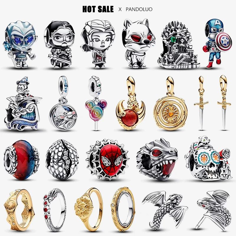 Marvel Disney 2024 New in Charm Beads Fits Pandora Bracelet Women Hot 925 Silver Game of Thrones Pendant Earrings Ring Necklace