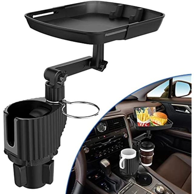 Shansis Car Cup Holder Tray Expander, 4 in 1 Detachable Car Food Table Tray  for Eating, Dual Cup Holder with Food Tray, Expandable Car Cup Holder