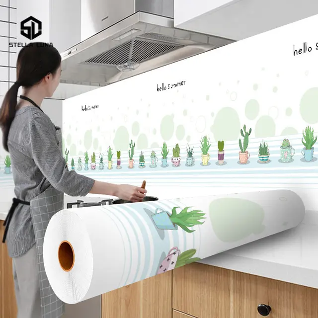 기름 방지 주방 스토브 스티커 자체 접착 벽지 방수 고온 저항 장식 연락처 용지