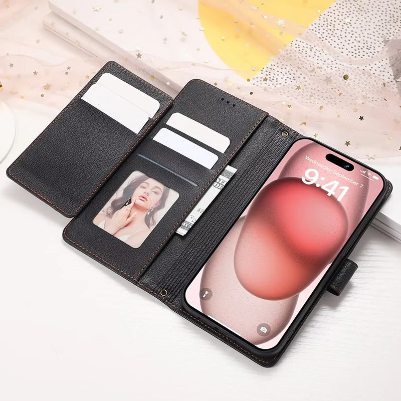 Deluxe Mirror Flip Wallet Case - Leather Cover