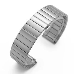 Men's Solid Stainless Steel Watch Strap - Silver Metal Band with Double Press Butterfly Buckle & Quick Release - 20mm (SILVER)