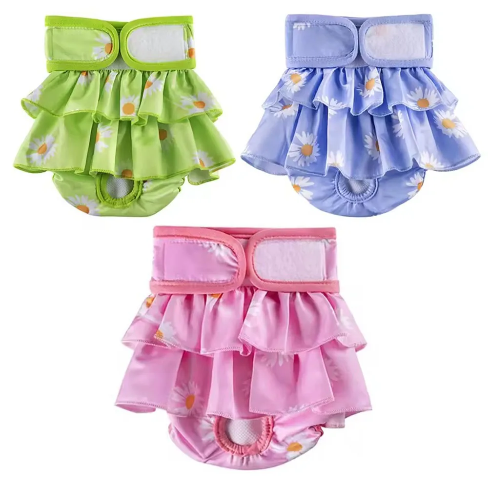 Female Dogs Short Pants Flower Printed Dog Diapers Cotton Fabric Sanitary Physiological Pants Washable Pet Underwear Trousers dog diapers pet diapers dog nappies