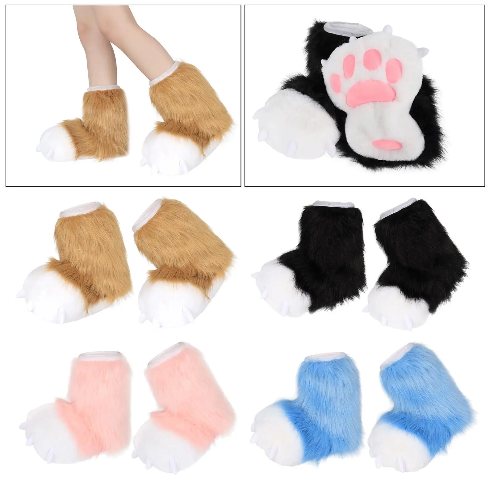 Paw Cosplay Accessories Soft Plush Beast Slippers for Halloween Kids