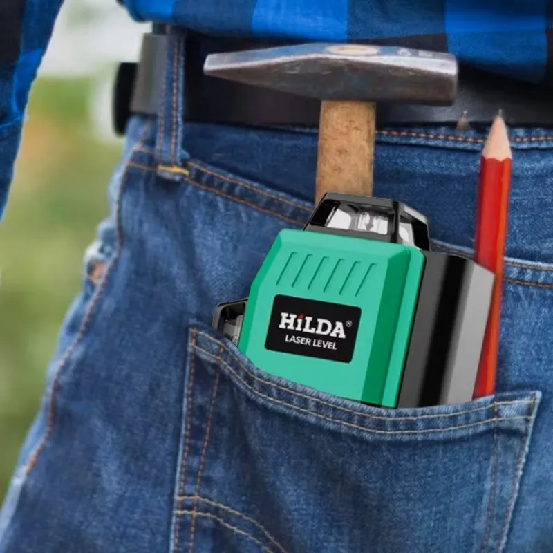 HILDA 3D/4D-Laser-Wasserwaage, 12/16 Linien, selbstnivellierend, 360° horizontal und vertikal, Kreuz, superstarke grüne Laser-Wasserwaage – Detail 15