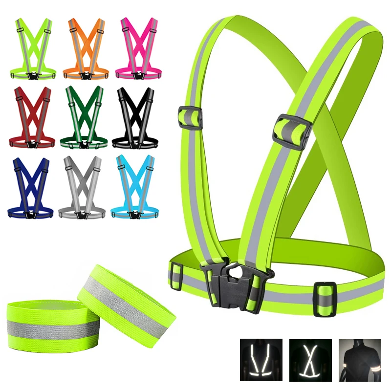 

Unisex Reflective Cycling Vest Running Safety Warning Strips Fluorescence Night Clothes Bike Bicycle Sport Strap Reflector Tape