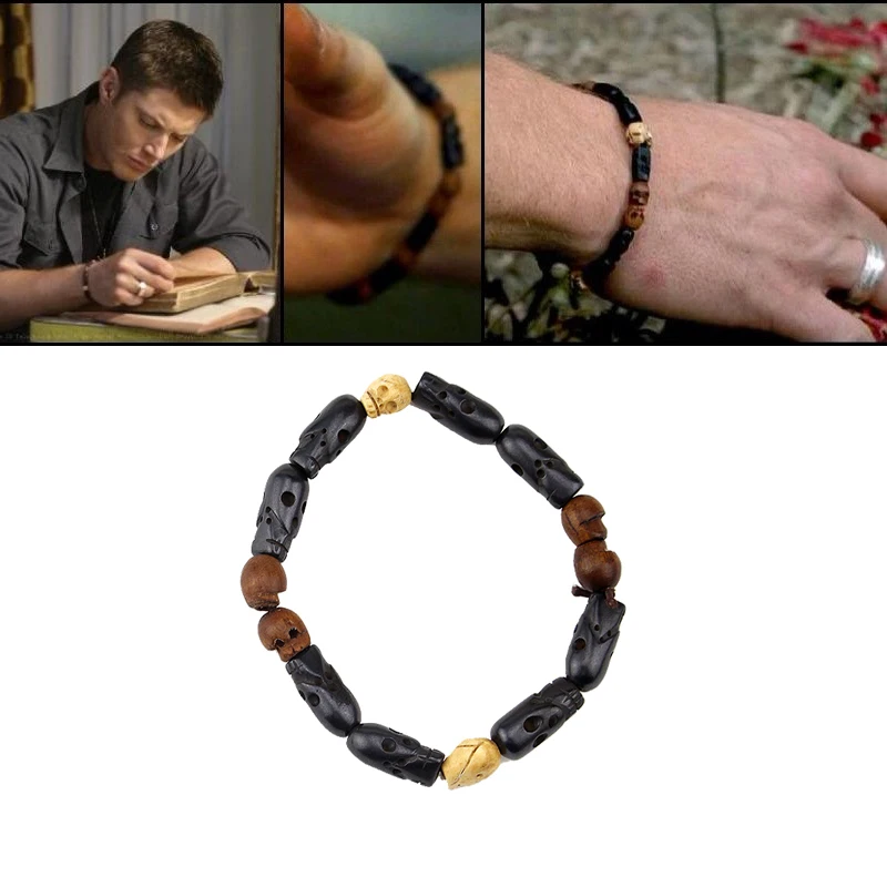 Supernatural Dean Winchester Jensen Ackles Totenkopf-Armbänder, Armreifen, Dean Winchester Prop Replik, Totenkopf-Armband, Filmschmuck
