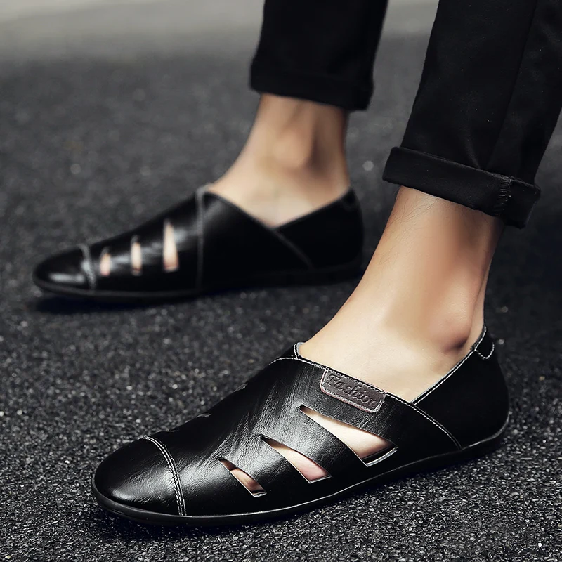 

Summer Casual Shoes Handmade Sandals Men Leather Roman Sandal Outdoor Beach Shoes Loafers Mens Sandals Slip On Flats 2023