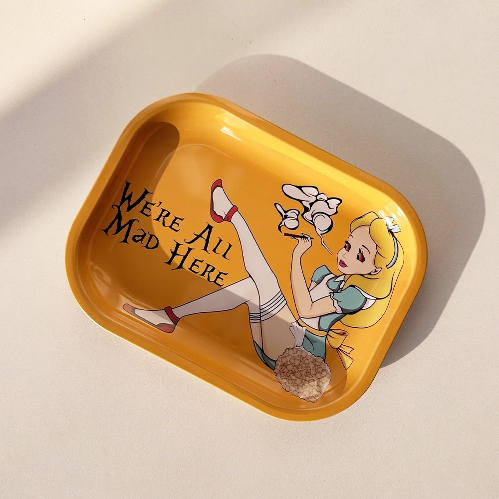 Yellow-Haired Girl Smoking Girl Pattern Cigarette Tray 180*140mm Metal Cigarette Tray Smoking Set Storage