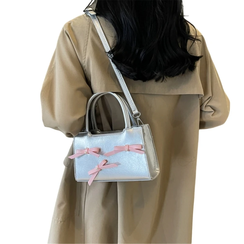 Modern PU Leather Crossbody Bag Butterfly Ribbon Purse Handbag for Women Girls