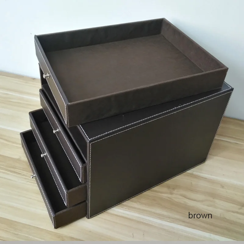 office 4-drawer wooden leather desk a4 file cabinet drawer box table organizer document stationery holder rack tray case 1091A