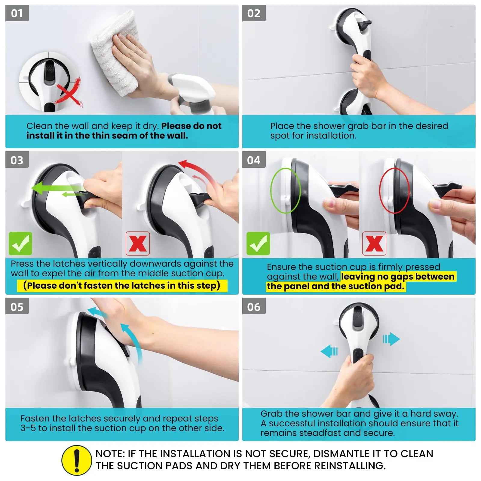 TAILI 2pcs Safety Helping Handle Shower Handle Suction Grab Handles Safety Shower Grab Bars for Seniors, Elderly, Hand Rails