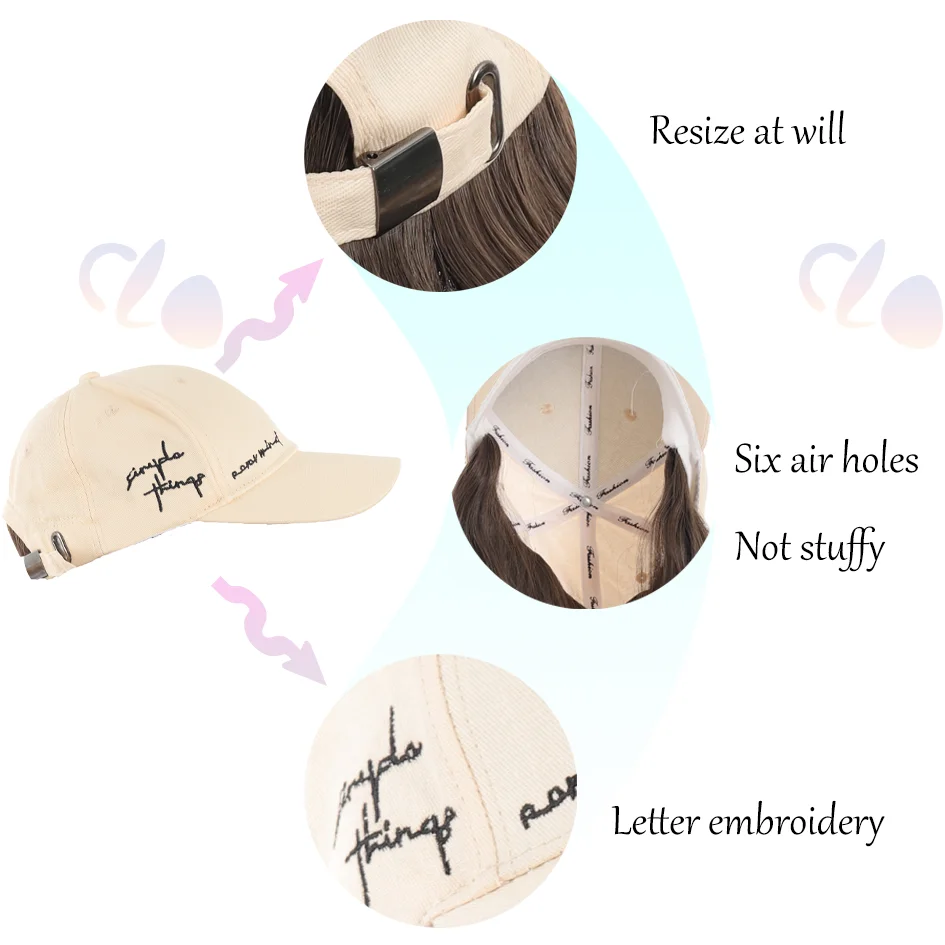 Allaosify Synthetic hair Women's 18-inch light beige letter embroidered baseball cap Long straight hair wig