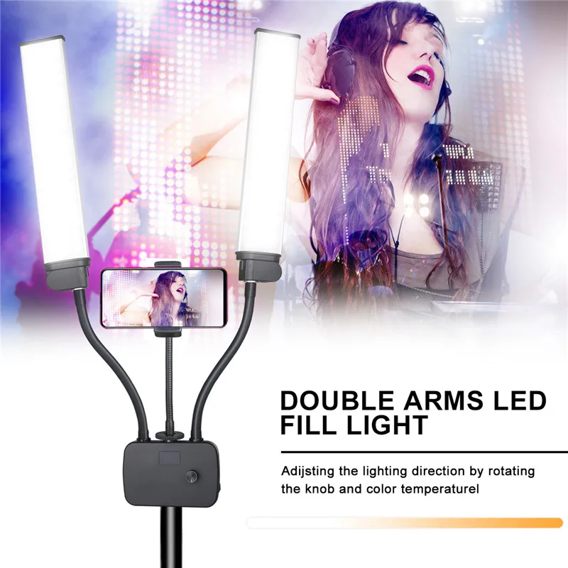 

Double Arms LED Light Long Strips Fill Lamp 3200-5600K LCD Screen Photo Studio Lighting for YouTube Video TikTok Live Broadcast