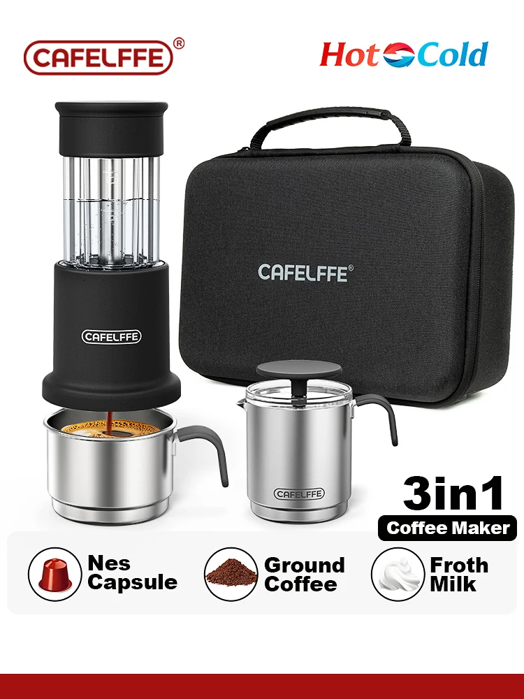 Portable Espresso Maker Capsule & Ground Hand Press Brewer Milk Froth Travel Bag hiking Camp Protective Carry Case Cafelffe