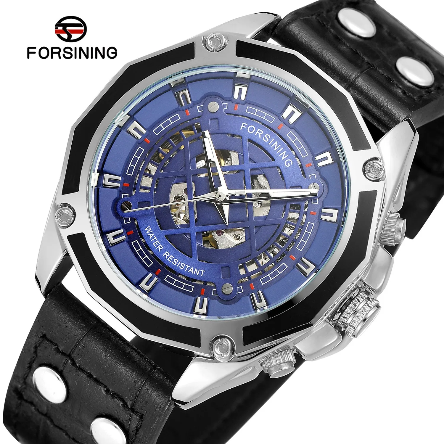 

Fashion Forsining Top Brand For Men's Leisure Hollowed Out Skeleton Genuine Leather Fully Automatic Mechanical Wrist Watches