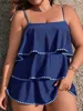 2026 Strapped 2 Piece Plus Size Tankini Set Women Solid Ruffle Large Big Swimsuit Beach Lady Swimwear Chubby Curvy Bathing Suit